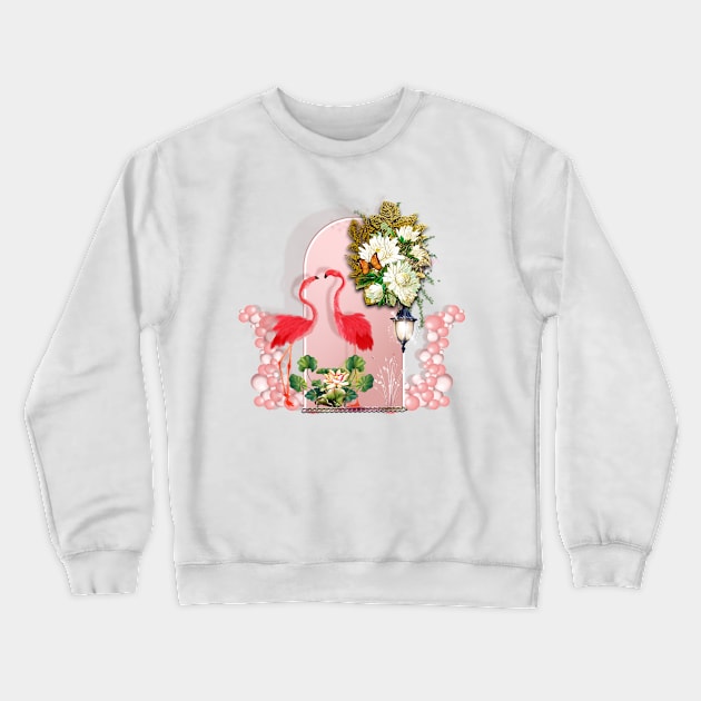 Wonderful flamingos with tropical flowers Crewneck Sweatshirt by Nicky2342